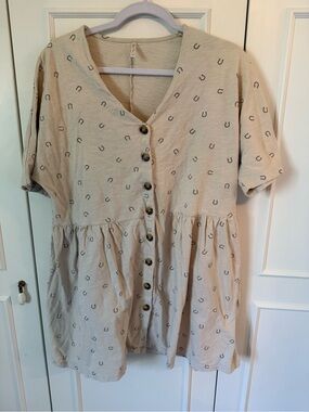 Rylee + Cru Beige Mini Dress with Brown Horseshoe Print